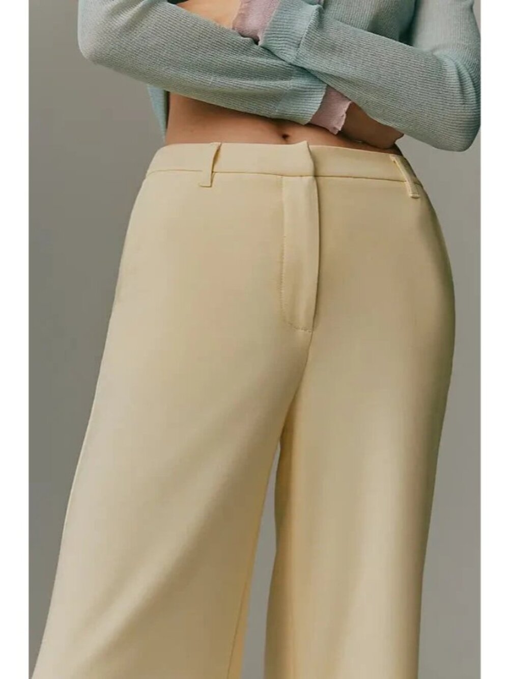 Anthropologie Maeve Flat-Front Trousers Light Yellow 10 - Picture 4 of 4
